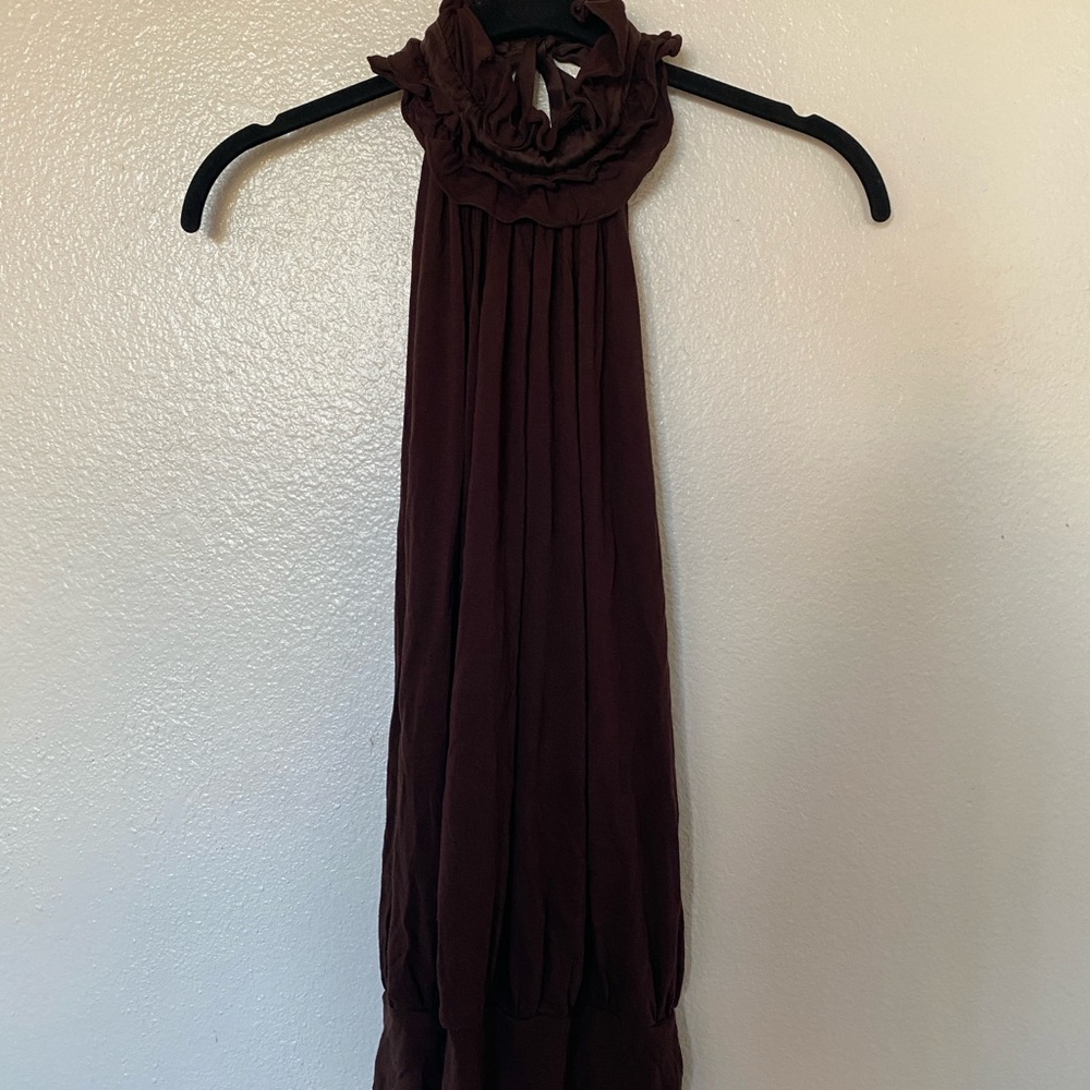 Bebe Brown Sleeveless Ruffled Blouse
